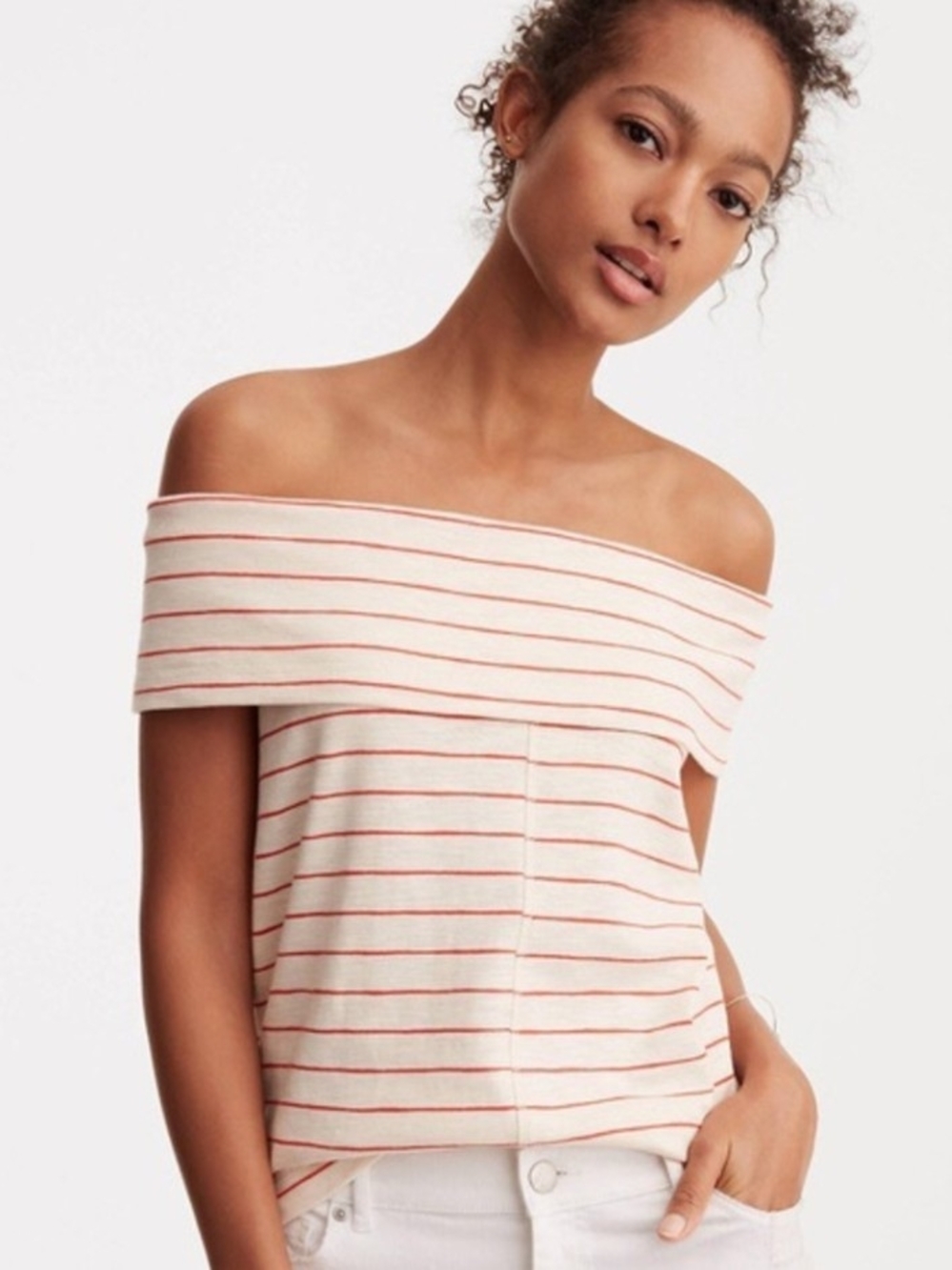 Lou & Grey Cream Top with Coral Stripes
